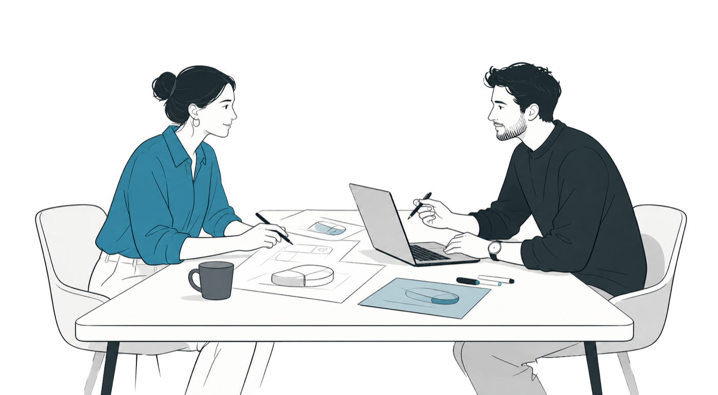 A client and developer working directly together across a table